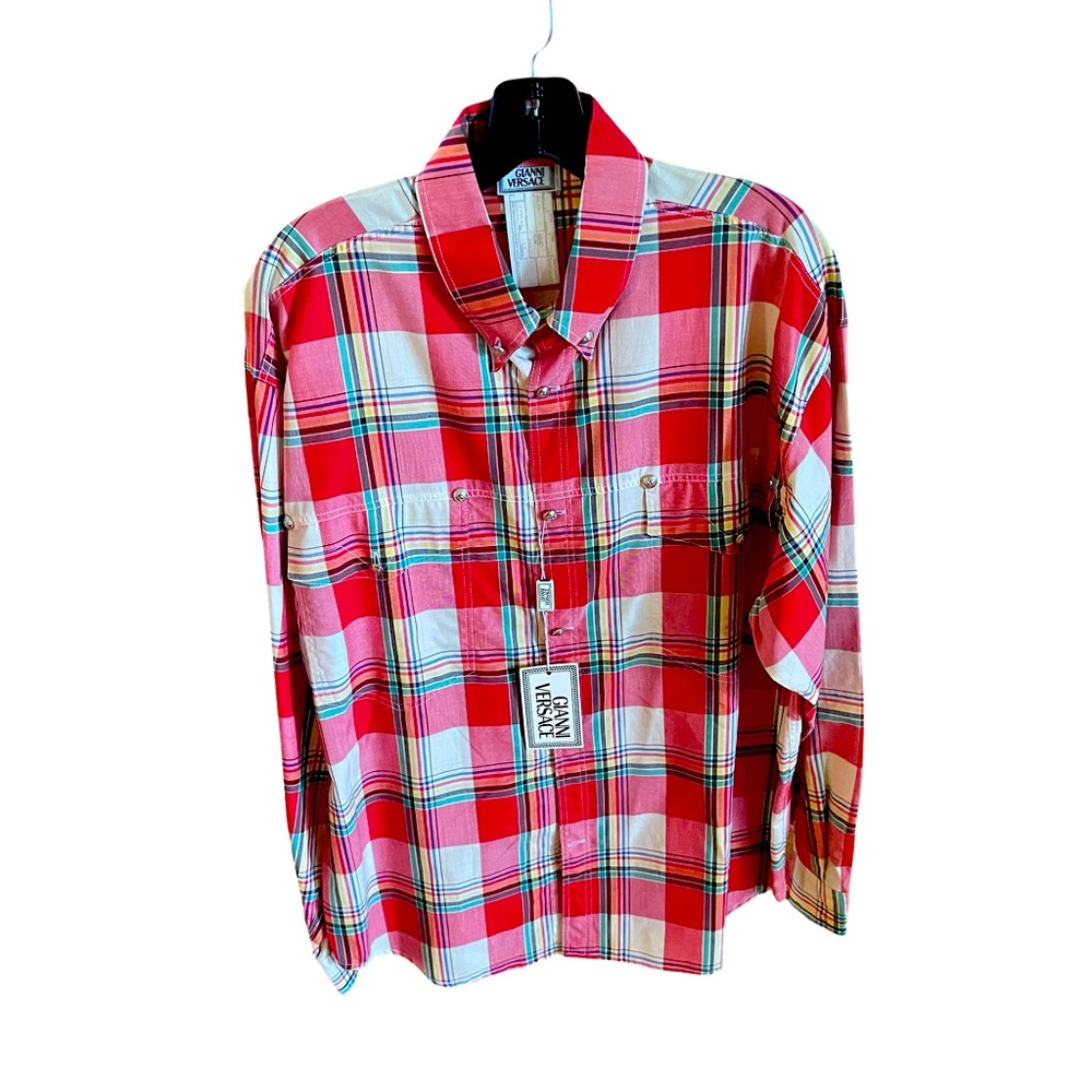 Versace Red and White Checkered Men's Shirt
